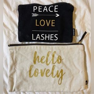 Cosmetic bags:”Peace Love Lashes” in Black/white/gold/“Hello Lovely”- gold/white